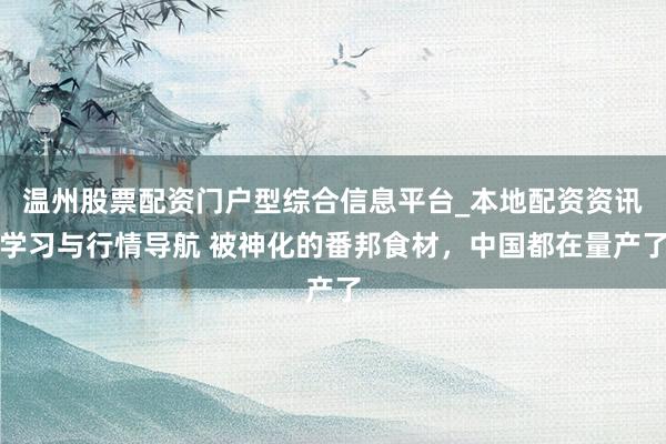温州股票配资门户型综合信息平台_本地配资资讯学习与行情导航 被神化的番邦食材，中国都在量产了